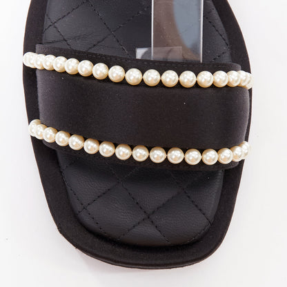 Women's Chanel Pearl Embellished Satin Sandals