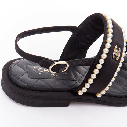 Women's Chanel Pearl Embellished Satin Sandals