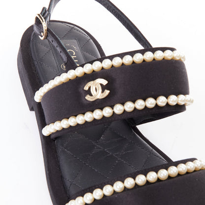Women's Chanel Pearl Embellished Satin Sandals