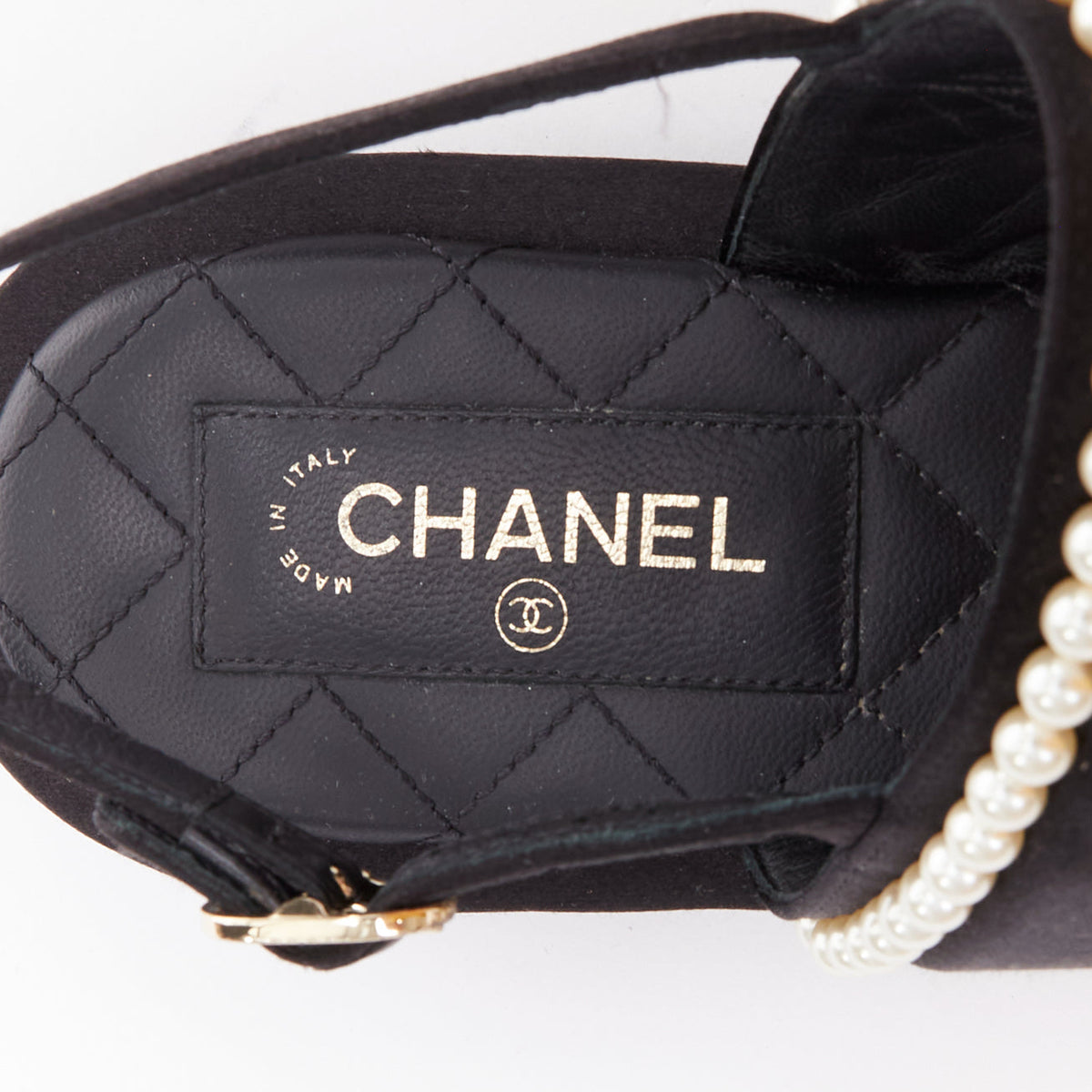Women's Chanel Pearl Embellished Satin Sandals