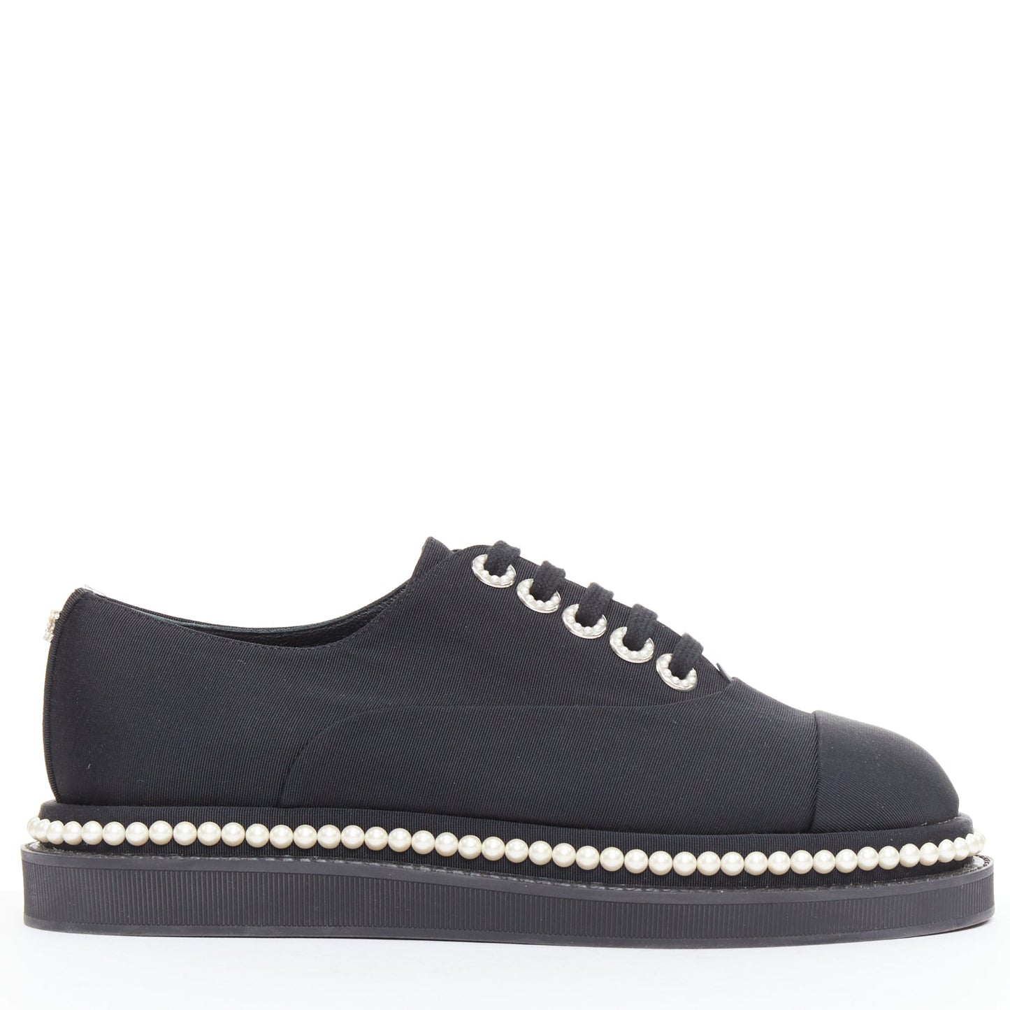 Women's Chanel Canvas Pearl Trim Oxfords