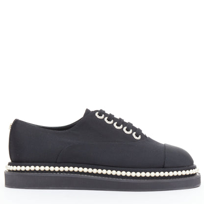 Women's Chanel Canvas Pearl Trim Oxfords