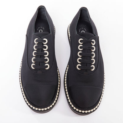 Women's Chanel Canvas Pearl Trim Oxfords