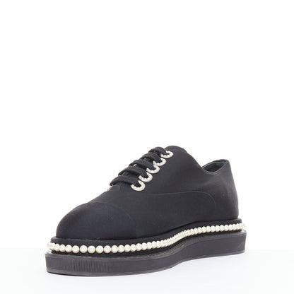 Women's Chanel Canvas Pearl Trim Oxfords