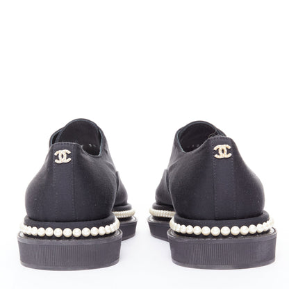 Women's Chanel Canvas Pearl Trim Oxfords