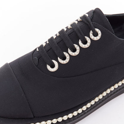 Women's Chanel Canvas Pearl Trim Oxfords