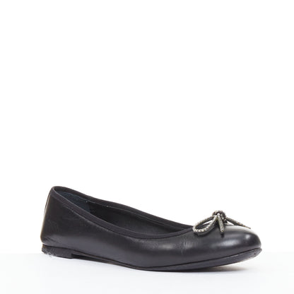 Women's Saint Laurent Leather Crystal Bow Ballet Flats