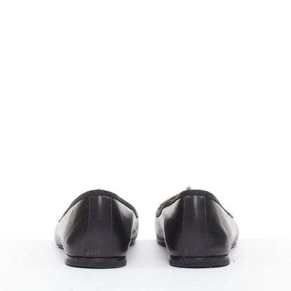 Women's Saint Laurent Leather Crystal Bow Ballet Flats