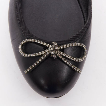 Women's Saint Laurent Leather Crystal Bow Ballet Flats
