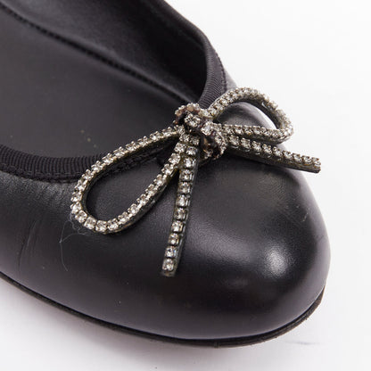 Women's Saint Laurent Leather Crystal Bow Ballet Flats