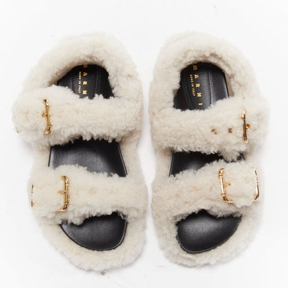 Women's Marni White Shearling Flat Sandals