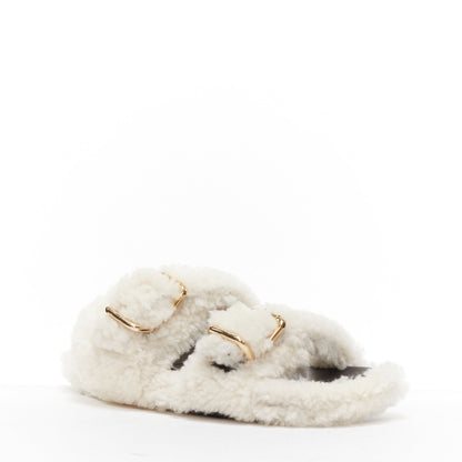 Women's Marni White Shearling Flat Sandals