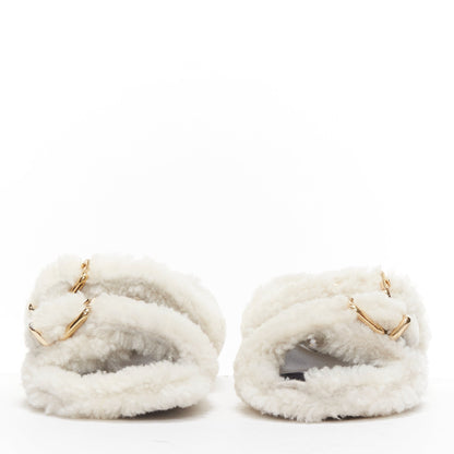 Women's Marni White Shearling Flat Sandals