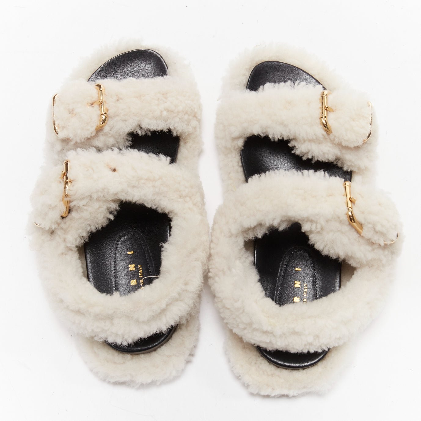 Women's Marni White Shearling Flat Sandals