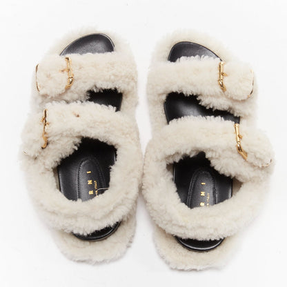 Women's Marni White Shearling Flat Sandals