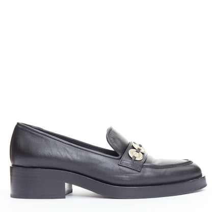 Women's Chanel Leather Gold Logo Loafers