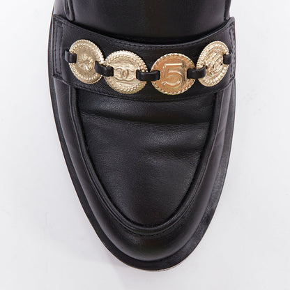 Women's Chanel Leather Gold Logo Loafers