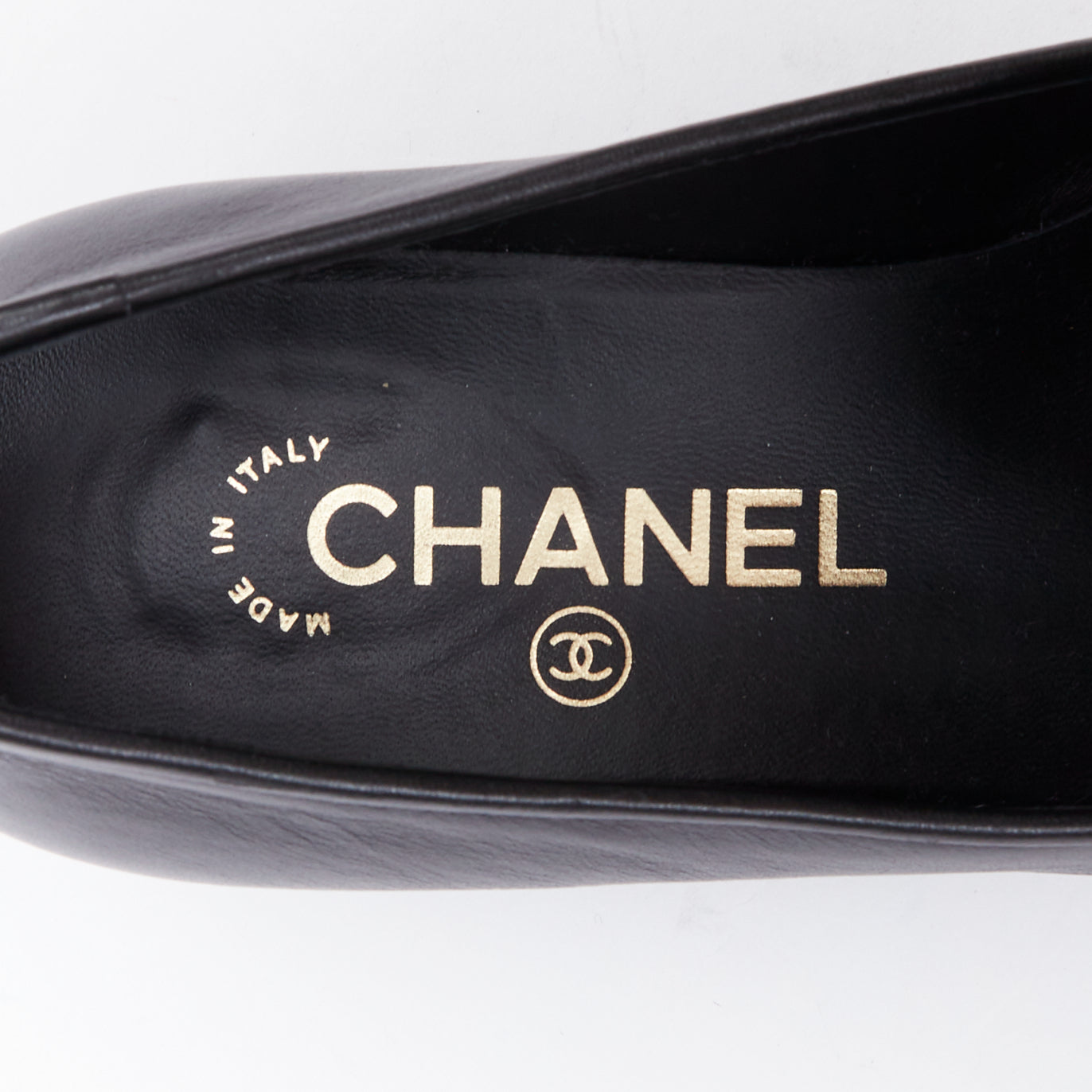 Women's Chanel Leather Gold Logo Loafers