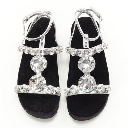 Women's Miu Miu Velvet Crystal Flat Sandals