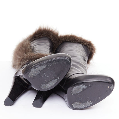 Women's Hermes Leather Fur Lined Boots