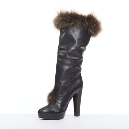 Women's Hermes Leather Fur Lined Boots