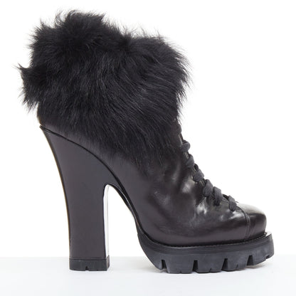 Women's Prada 2011 Leather Fur Trim Ankle Boots