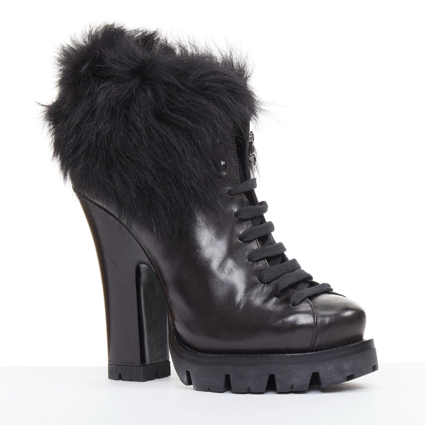 Women's Prada 2011 Leather Fur Trim Ankle Boots