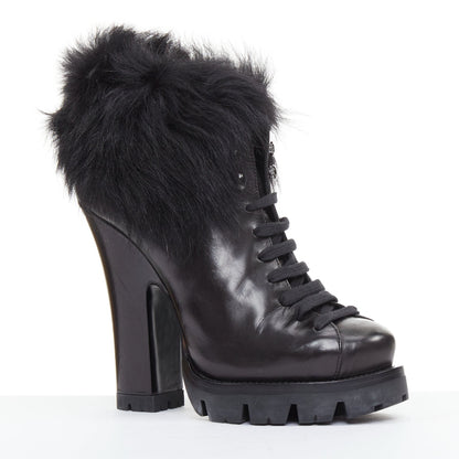 Women's Prada 2011 Leather Fur Trim Ankle Boots