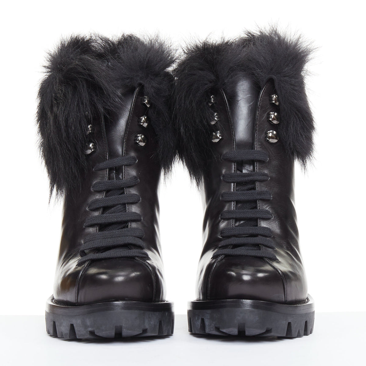 Women's Prada 2011 Leather Fur Trim Ankle Boots