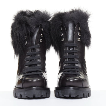 Women's Prada 2011 Leather Fur Trim Ankle Boots