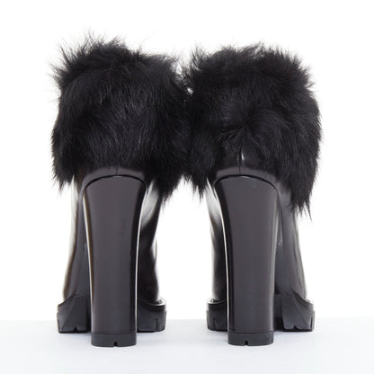Women's Prada 2011 Leather Fur Trim Ankle Boots