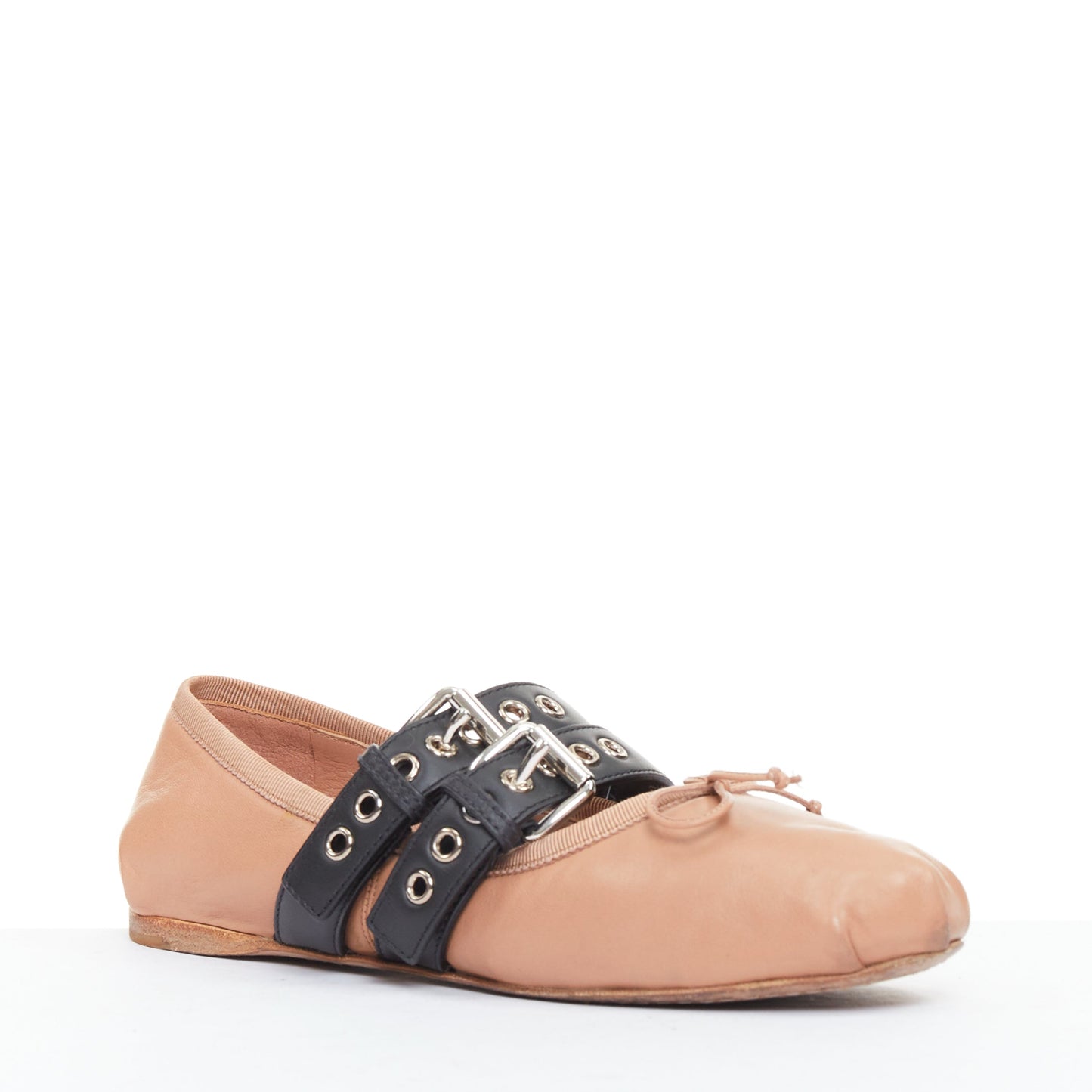 Women's Miu Miu Leather Punk Strap Ballet Flats