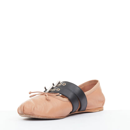 Women's Miu Miu Leather Punk Strap Ballet Flats