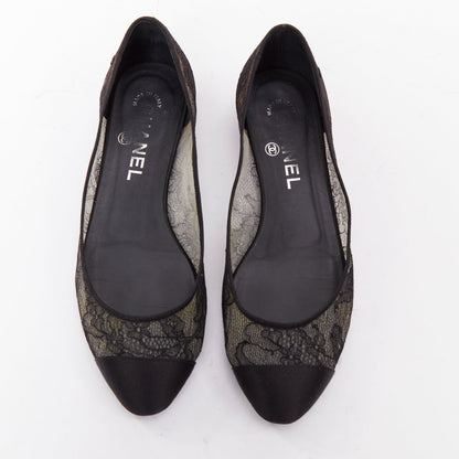 Women's Chanel CC Logo Lace Ballet Flats