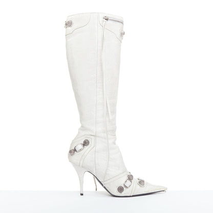 Women's Balenciaga Cagole Leather Studded Boots