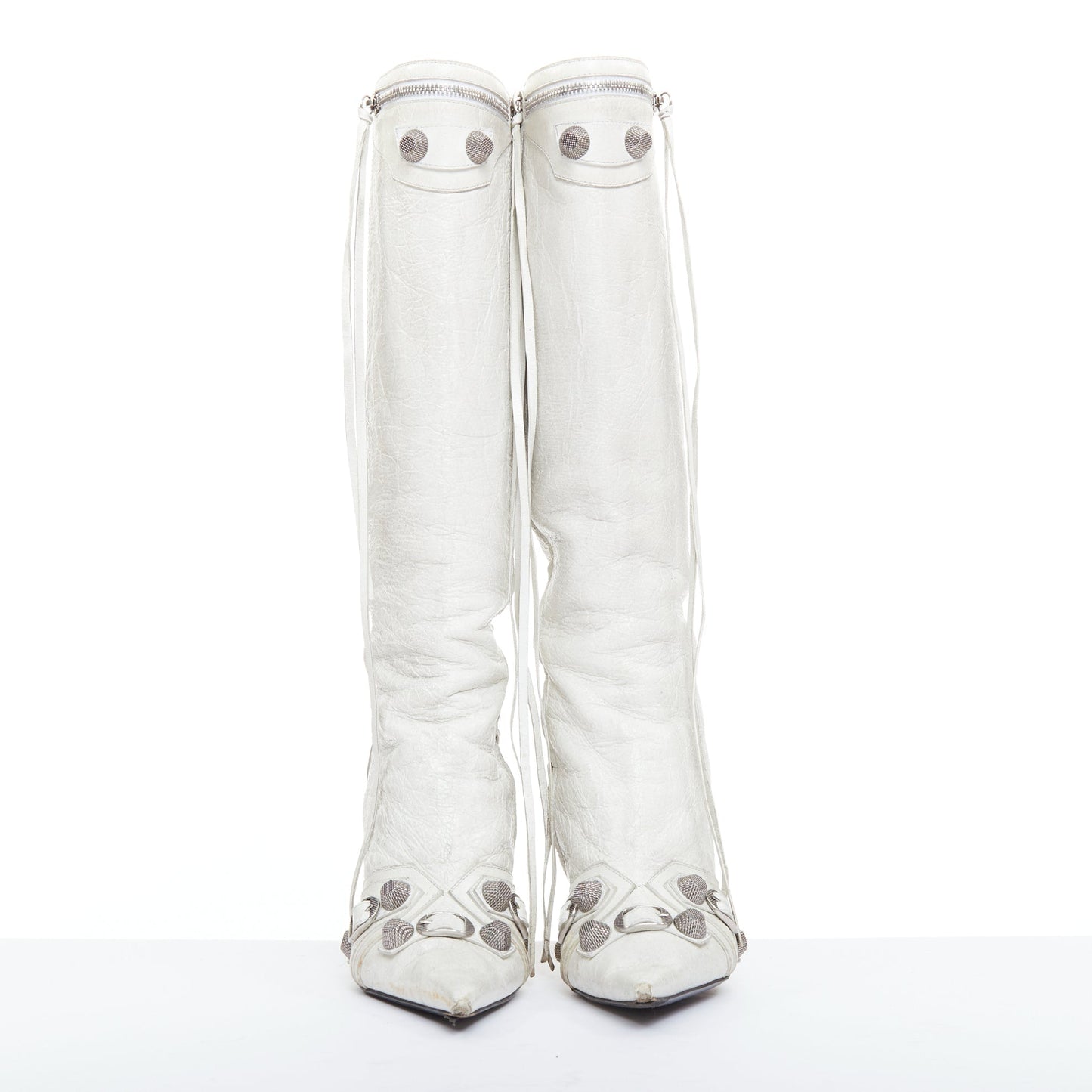 Women's Balenciaga Cagole Leather Studded Boots