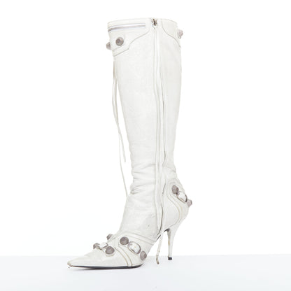 Women's Balenciaga Cagole Leather Studded Boots