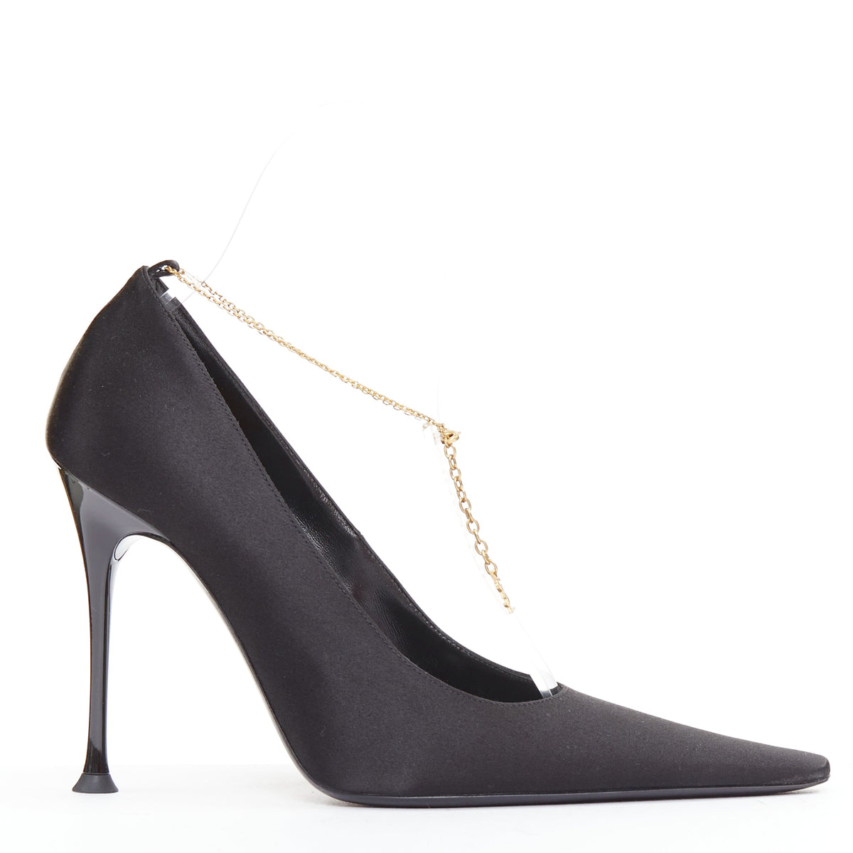 Women's Saint Laurent Satin YSL Chain Anklet Pumps