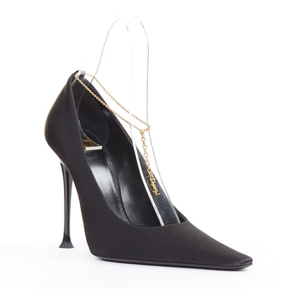 Women's Saint Laurent Satin YSL Chain Anklet Pumps