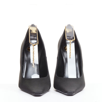 Women's Saint Laurent Satin YSL Chain Anklet Pumps