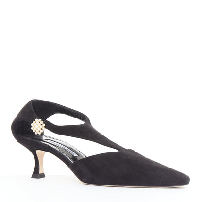Women's Manolo Blahnik Suede Pearl Kitten Heels