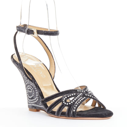 Women's Valentino Garavani Crushed Velvet Crystal Wedge