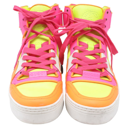 Women's Gucci Neon High Top Sneakers in Yellow Calfskin Leather