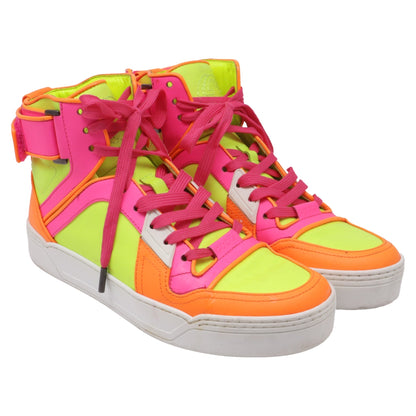 Women's Gucci Neon High Top Sneakers in Yellow Calfskin Leather
