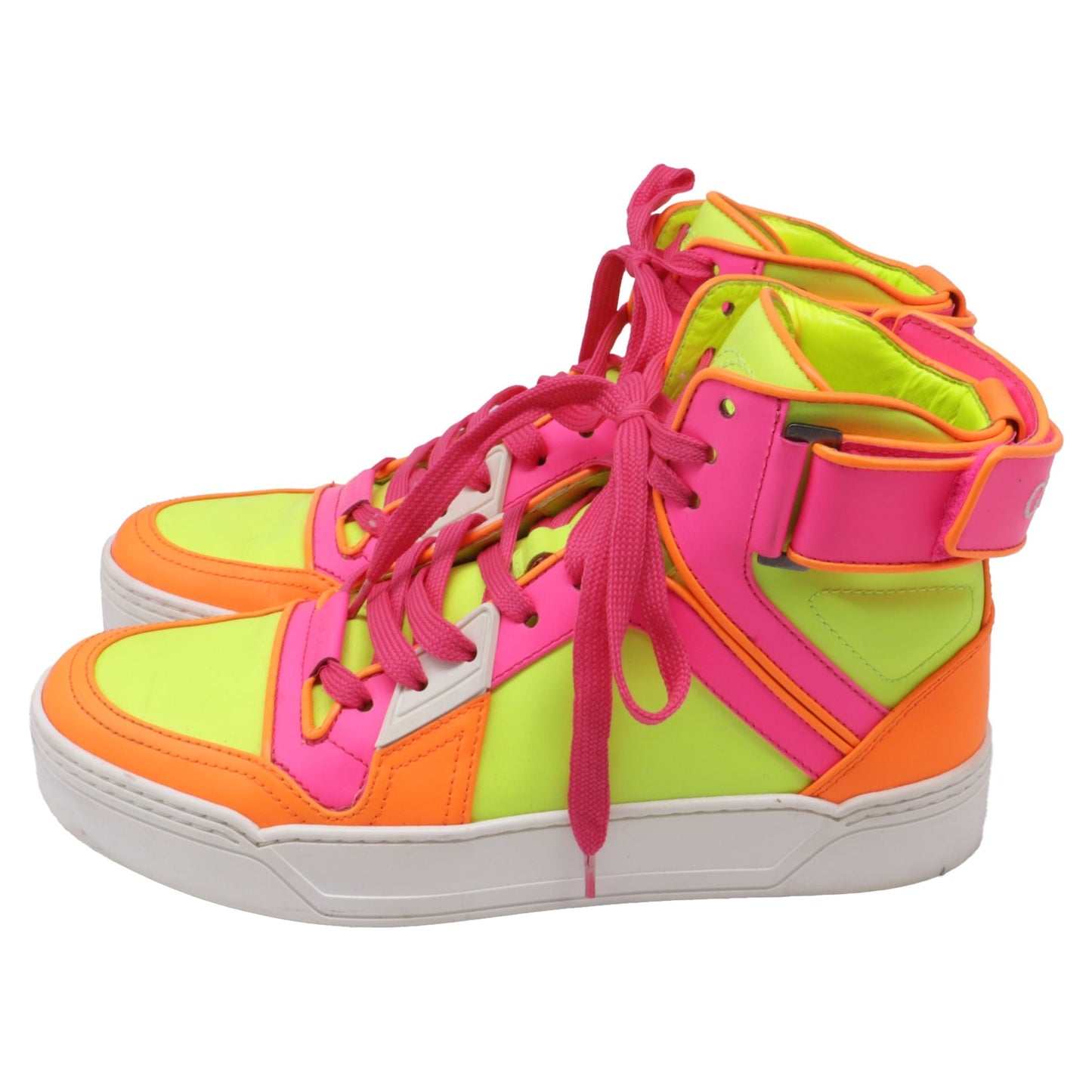 Women's Gucci Neon High Top Sneakers in Yellow Calfskin Leather