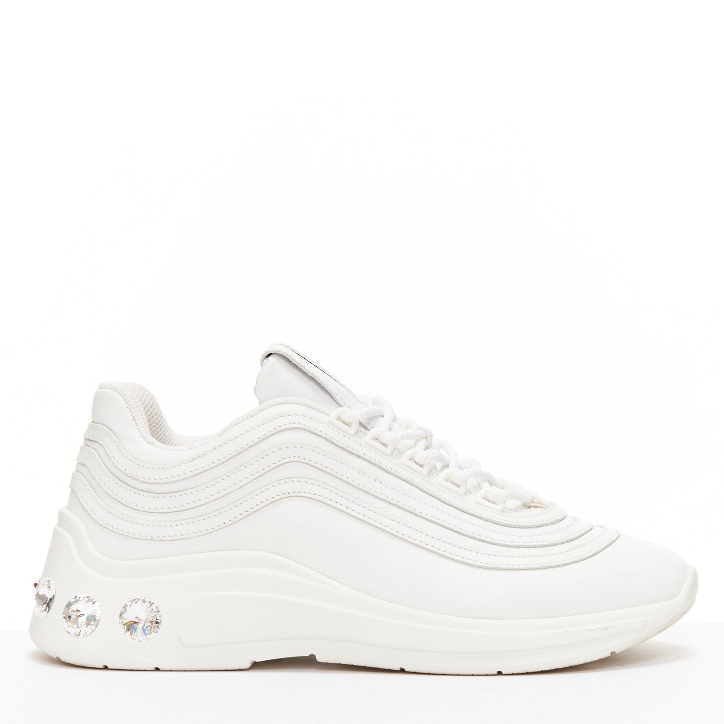 Women's Miu Miu White Leather Crystal Sneakers