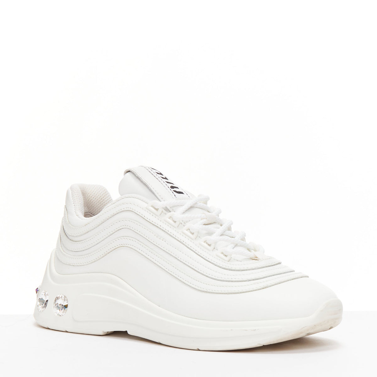 Women's Miu Miu White Leather Crystal Sneakers