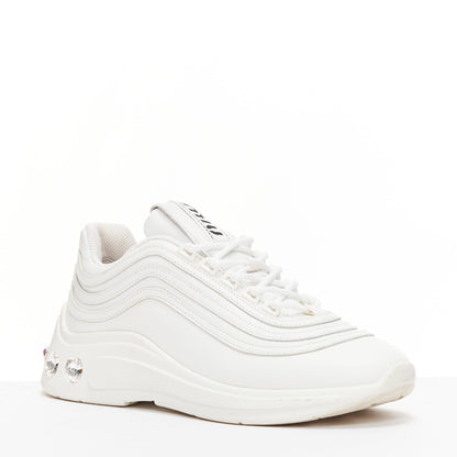 Women's Miu Miu White Leather Crystal Sneakers