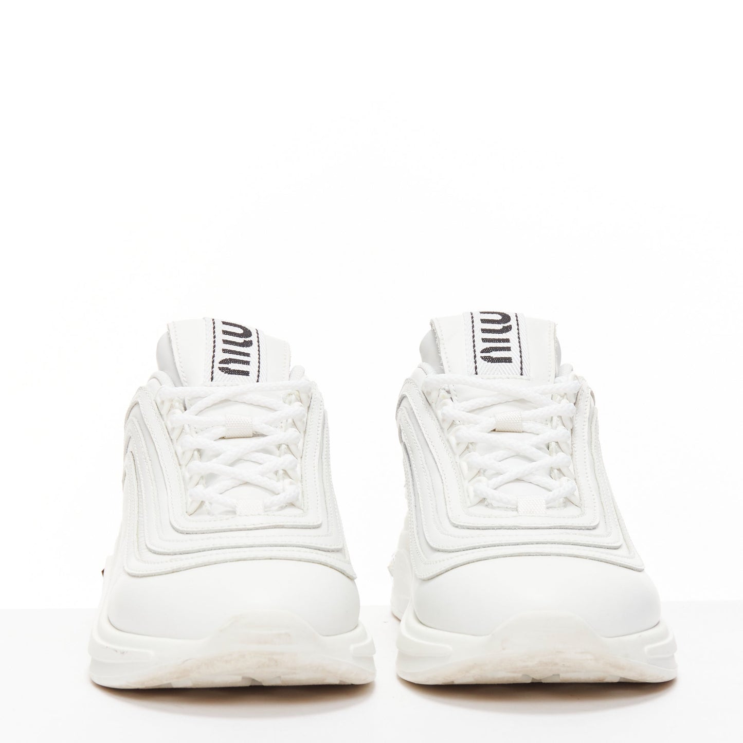 Women's Miu Miu White Leather Crystal Sneakers