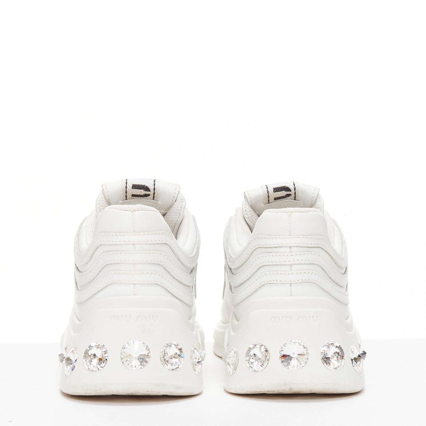 Women's Miu Miu White Leather Crystal Sneakers
